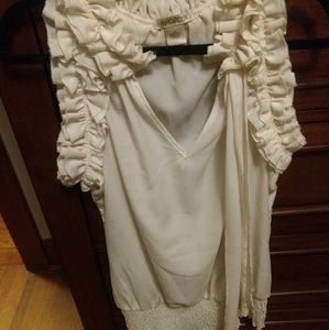 Arden B cream blouse w/ ruffle detail